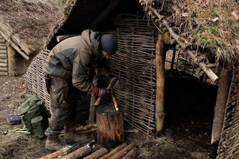 EARLY WINTER CAMPING in a Bushcraft Shelter - Long Fire, Raised Bed, Moss Roof