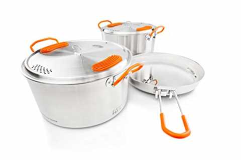 GSI Outdoors Stainless Steel Cookware Set - 3 Piece Compact Cookset Camping, Travel and Outdoors -..