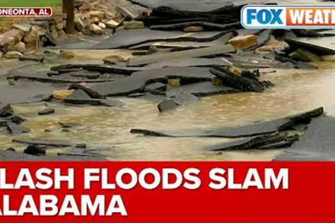 Flash Floods Slam Oneonta, Alabama, Ripping Up Pavement