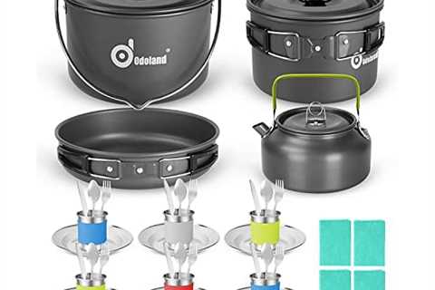 Odoland 39pcs Camping Cookware Mess Kit, Non-Stick Large Size Hanging Pot Pan Kettle with Base..