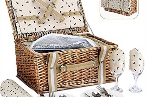 Willow Picnic Basket Set for 2 Persons with Large Insulated Cooler Bag and Waterproof Picnic..