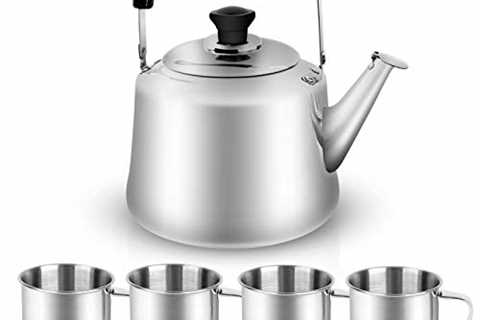 Odoland 4L Camping Kettle Set with 4 Cups, Durable Stainless Steel Camp Tea Coffee Water Pot with 4 ..