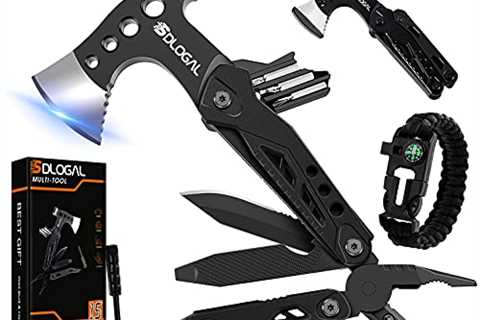 sdlogal Multitool Camping Accessories 15 in 1 Tool Hatchet with Axe Hammer Saw Screwdrivers Pliers..