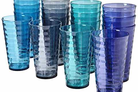 US Acrylic Splash 18 ounce Plastic Stackable Water Tumblers in 4 Coastal Colors | Value Set of 16..