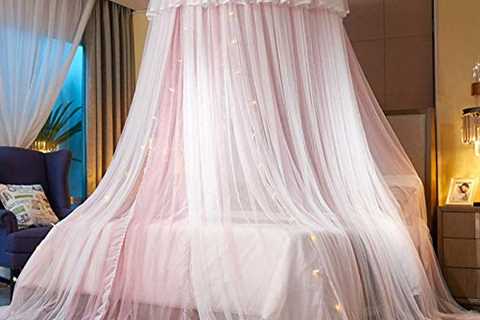 VETHIN Princess Bed Canopy for Girls,Bed Canopy Curtain- Double Layer Sheer Mesh Dome Bed Curtain-..