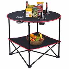 LEADALLWAY Camping Table Folding Picnic Table with 4 Cup Holders and Carrying Bags Collapsible..