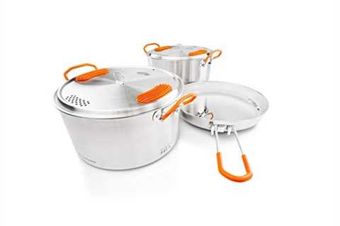 GSI Outdoors Glacier Stainless Steel Base Camper - Large - 3 Pieces Cookset - Compact, &..