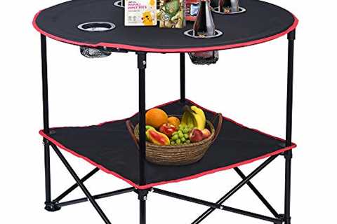 LEADALLWAY Camping Table Folding Picnic Table with 4 Cup Holders and Carrying Bags Collapsible..